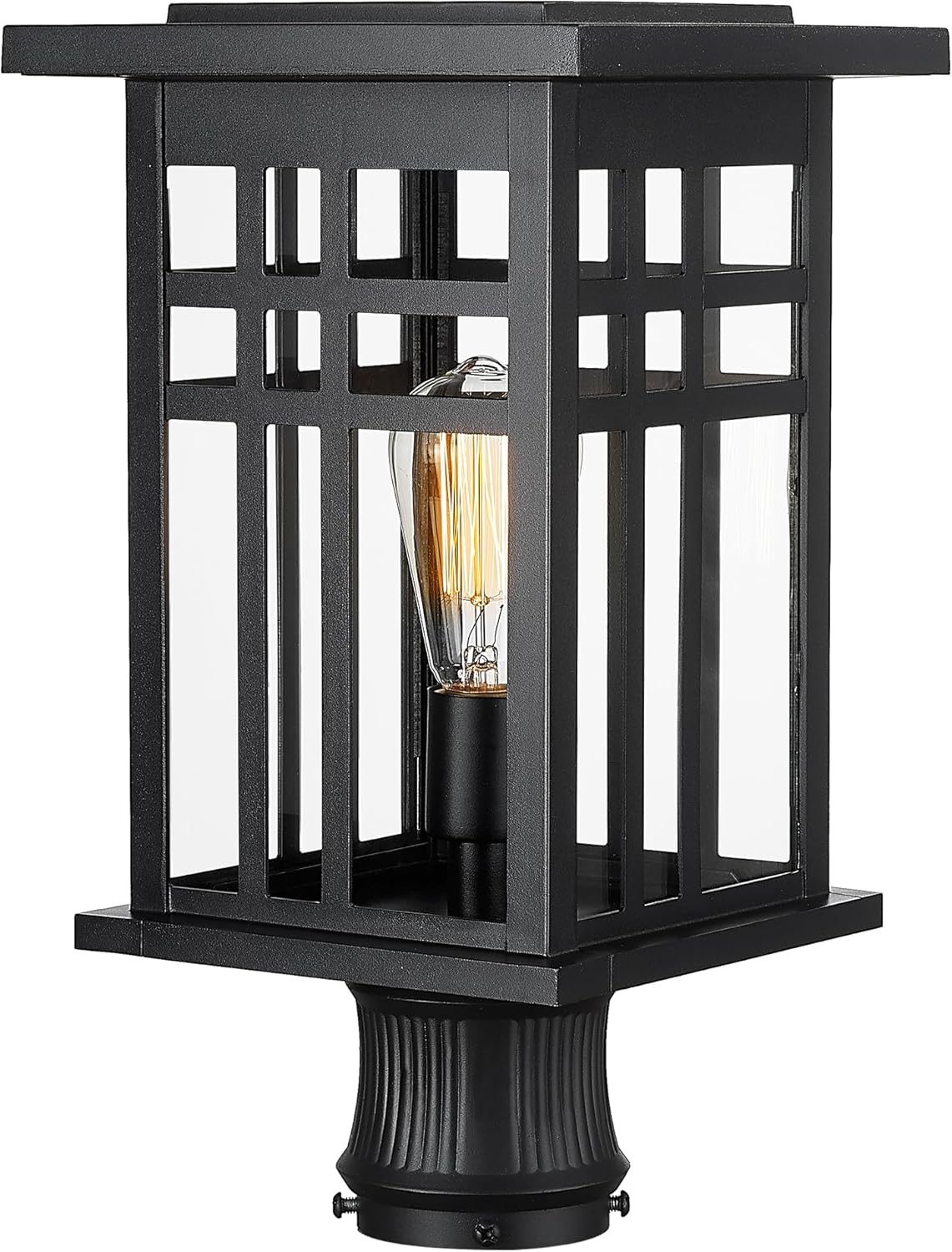 zeyu Modern Outdoor Post Light Fixture, 16 Inch Exterior Pole Light, Die-Cast Aluminum in Black Finish, Clear Glass Shade, Outdoor Pillar Light for Porch Garden, 20068P-L BK