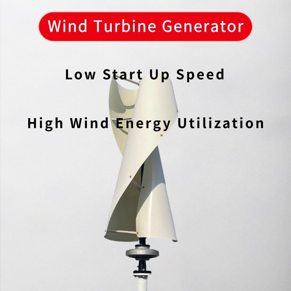 High Efficiency 800W Vertical Wind Turbine Permanent Magnet Generator 12V 24V 48V 3 Phase Coreless Wind Power (White, 48V with Controller)