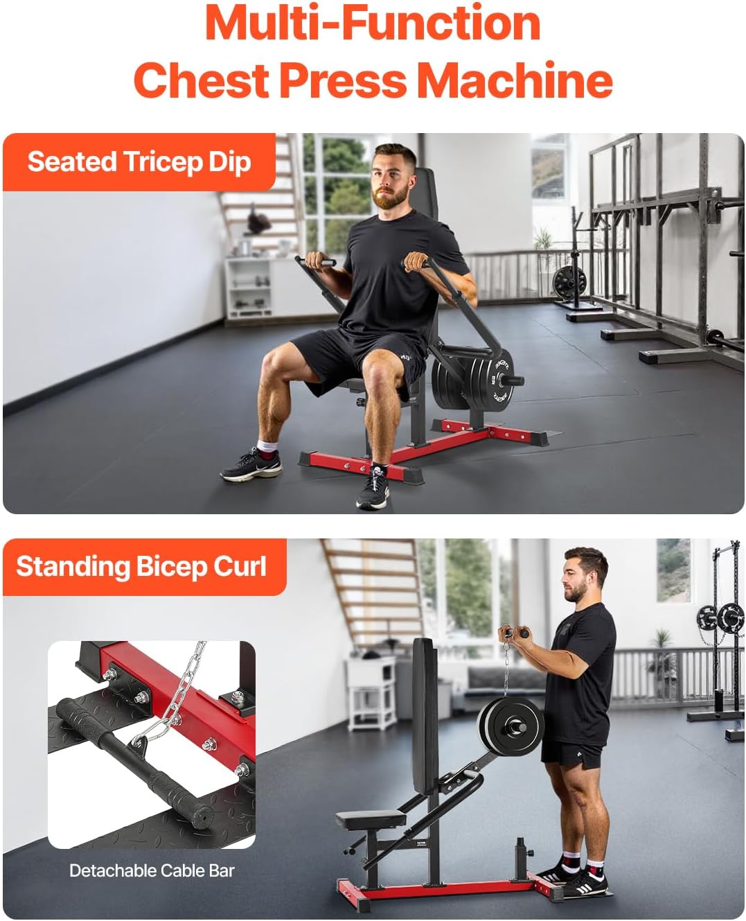 VEVOR Chest Press Machine, Bench Press Set, Adjustable Flat Incline Bench with Independent Converging Arms, Upper Chest Equipment, Fitness Home Gym Equipment Chest