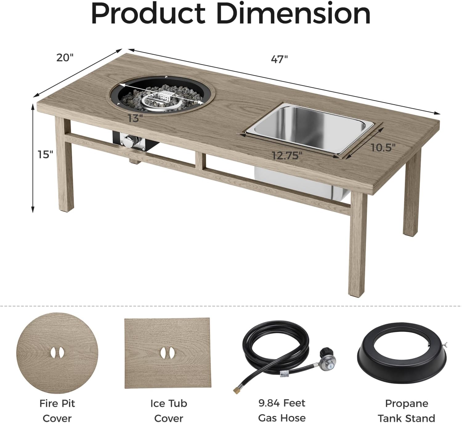 3-in-1 Coffee Table with Ice Bucket & Fire Pit - Beige