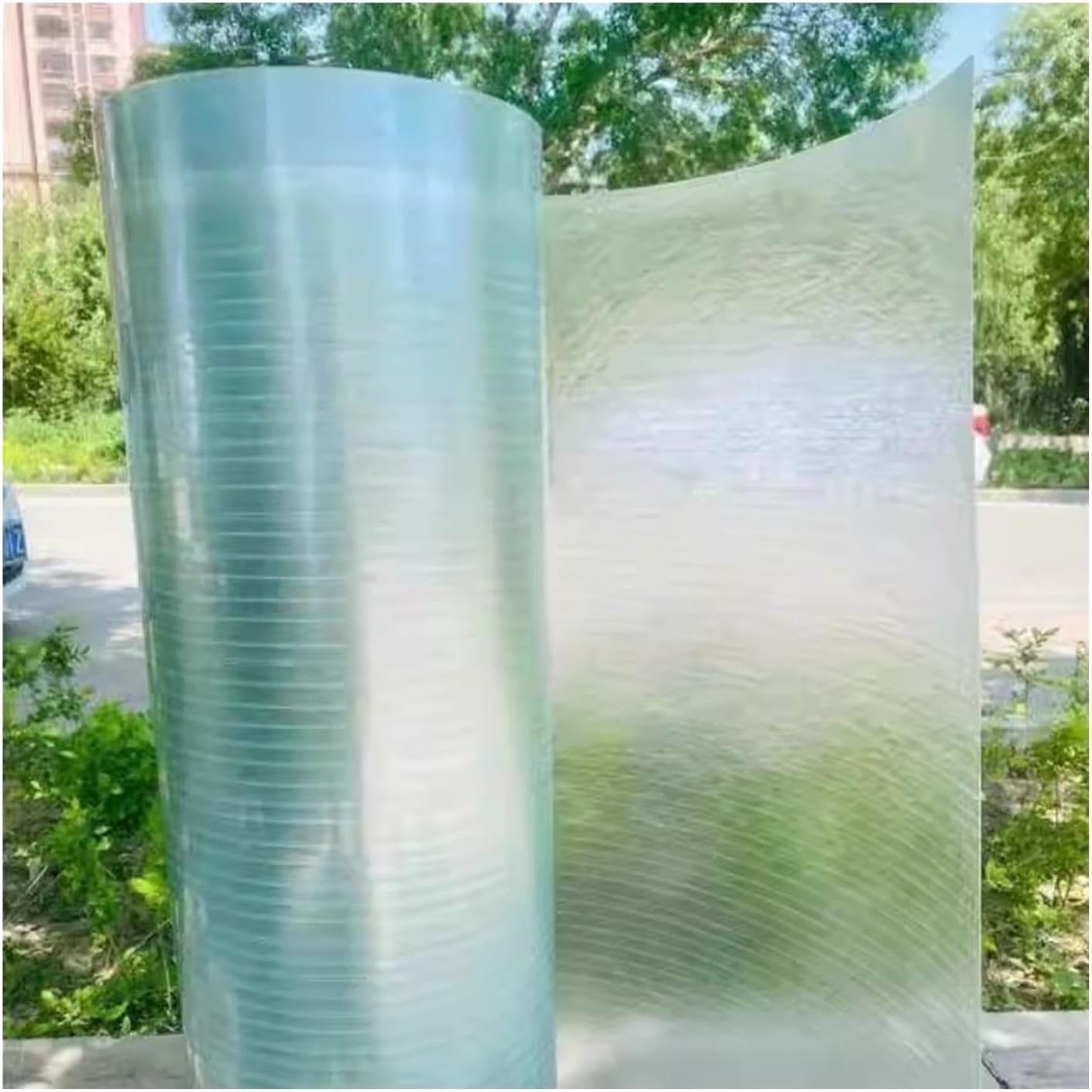 Polycarbonate Roofing Sheet, UV Protection Rainproof Insulation Protection Glassfiber Panel, Greenhouse Canopy Carport Garden Farm Lighting Panels, 1.5 MM Clear Film ( Color : Width: 23.63 in , Size :