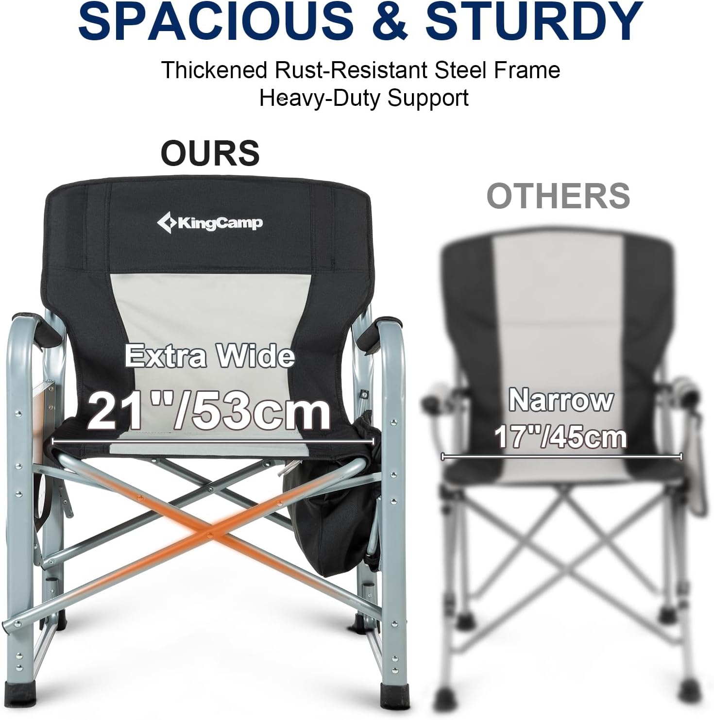 KingCamp XXL Oversized Directors Chair with Side Table, Heavy Duty Camping Chairs 600lbs with Cooler Bag, Portable Folding Camp Chair with Wide Seat for Camping Hiking Fishing Lawn Outdoor and Sports