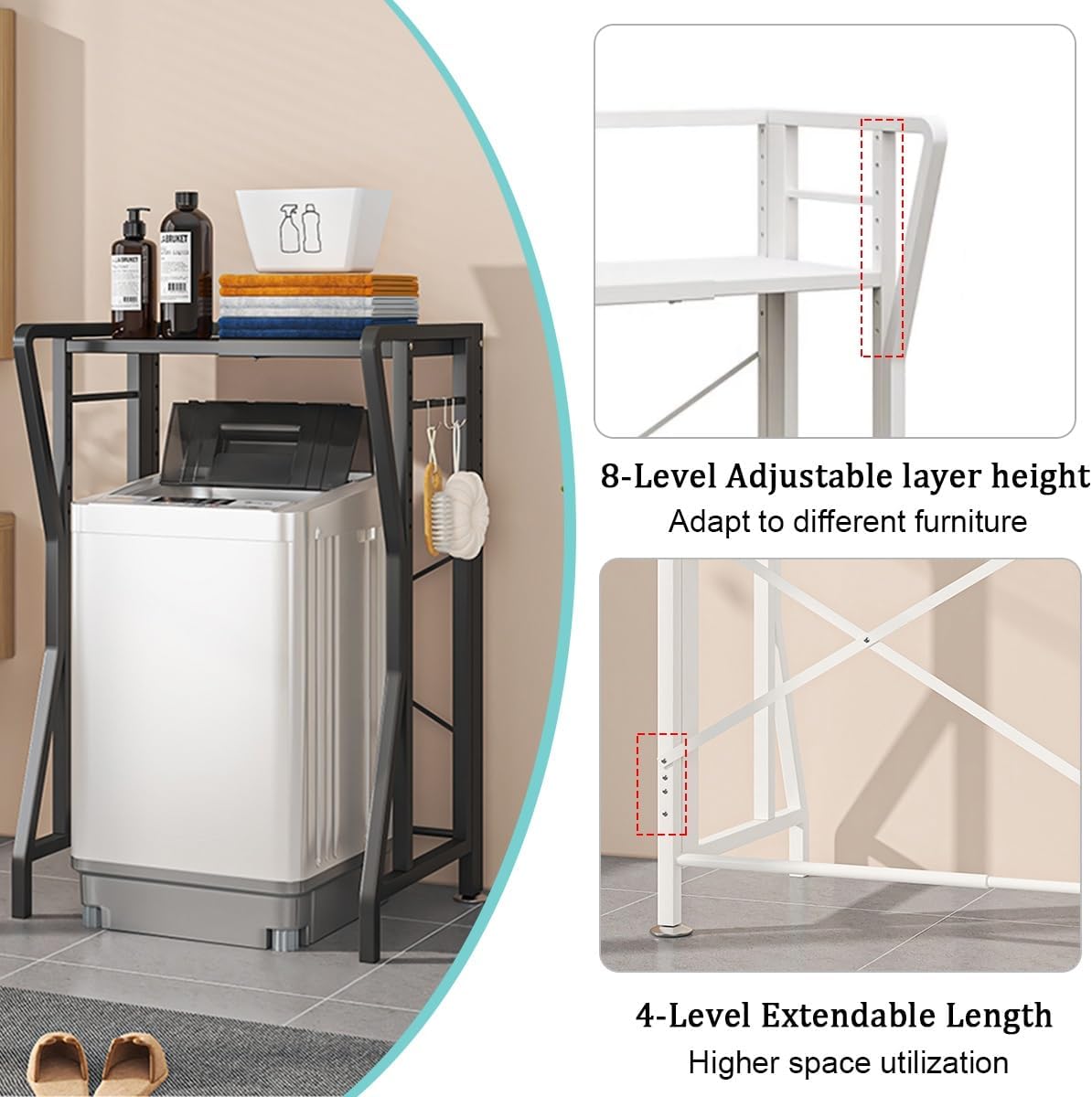Washer Dryer Stacking Rack Stand,Heavy Duty Over Washer Dryer Shelves With Adjustable Shelf,Drum Washing Machine Cabinet,Adjustable Bathroom Organization,Washing Machine Shelf,For