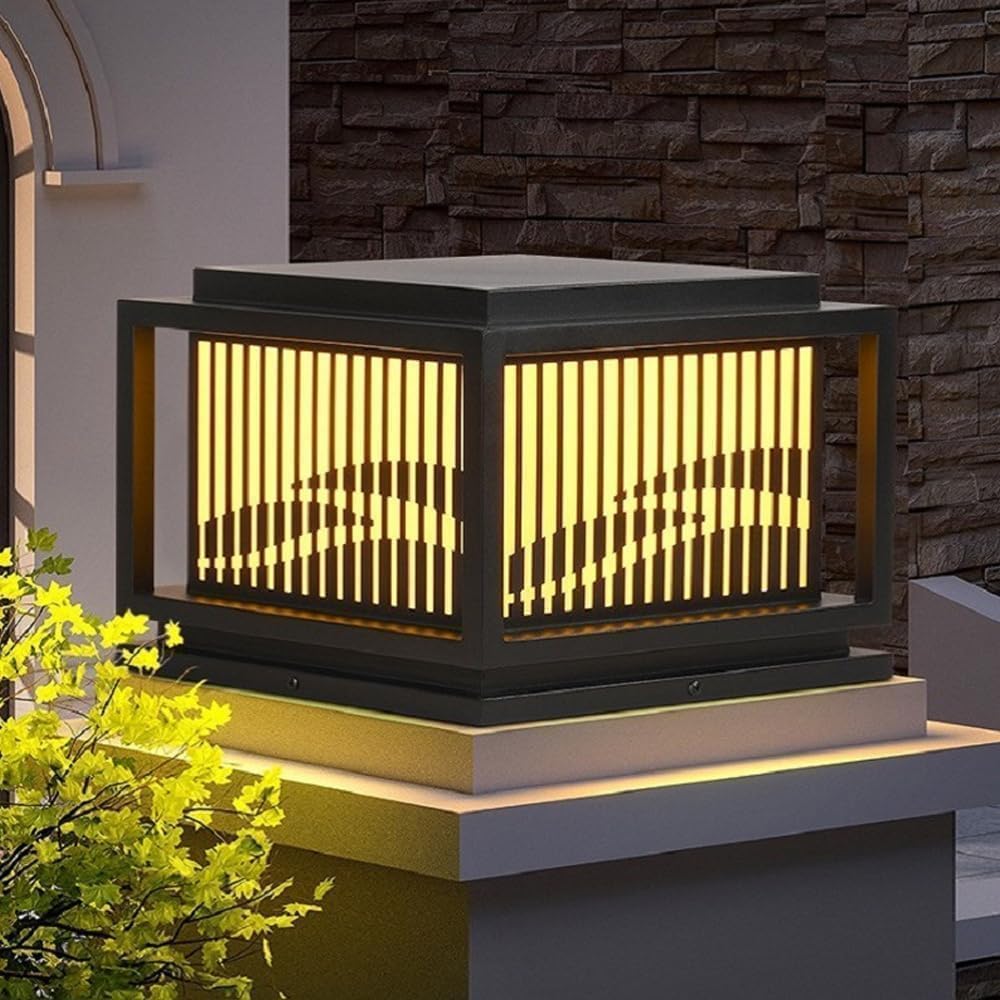 Decorate LED Solar Post Lantern Light Outdoor Dusk to Dawn Patio Light Waterproof Column Cap Pillar Top Light,chandeliers, 25*25*25cm, jq-842