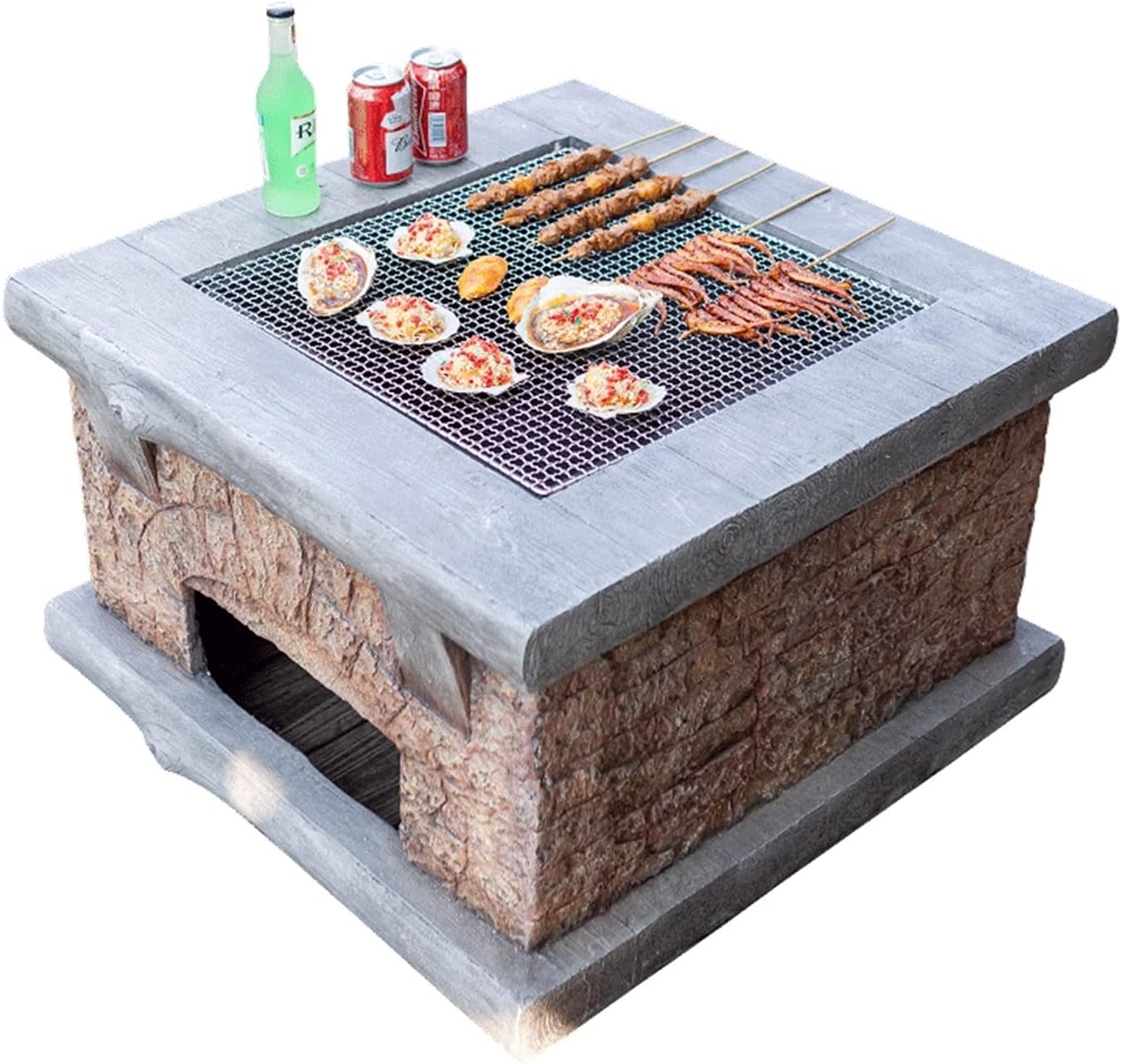 Outdoor Fire Pit Outdoor Wood Fire Pit BBQ Grill Table, Backyard Patio Garden Party Barbecue Fireplace, Magnesia Material, Anti-Freezing and Heat-Resistant