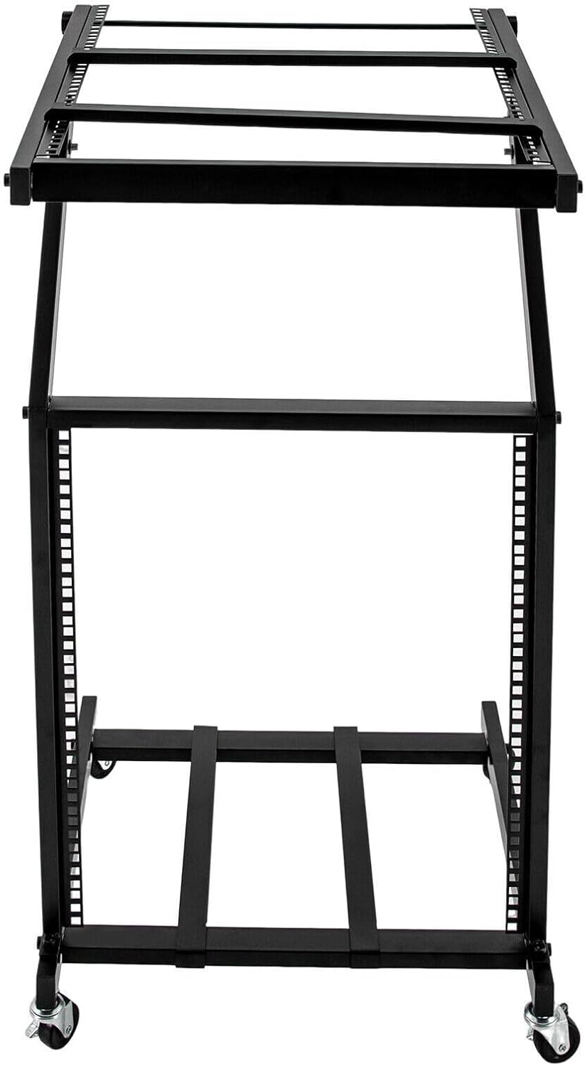 12U DJ Mixer Stand, Adjustable 2-Tier Universal Rack with Wheels for Studio, Stage, Club, and Live Sound Equipment, Heavy Duty Iron, Black, Fits Amplifiers, Mixers, Karaoke Gear, Music Instruments