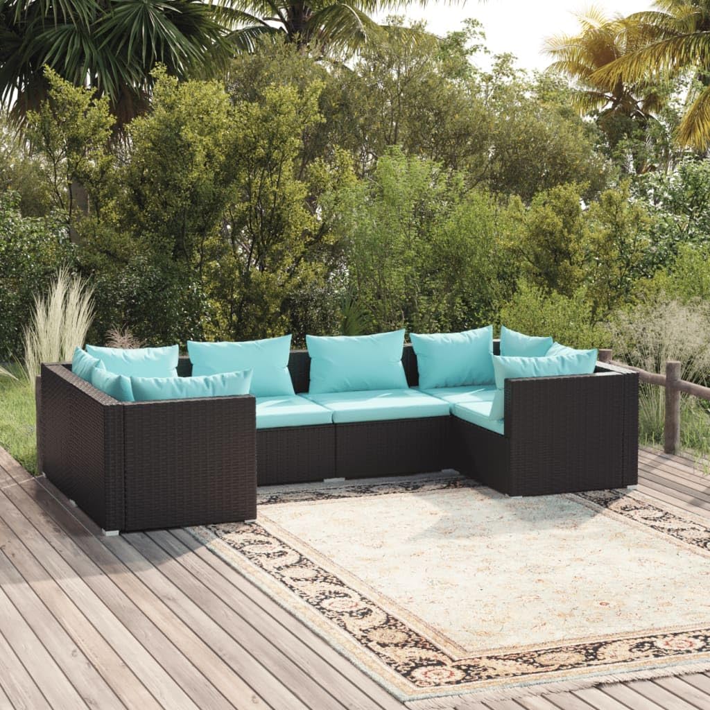 6 Piece Patio Lounge Set with Cushions Poly Rattan Black,Premium Poly Rattan Outdoor Patio Lounge Set with Cushions for Comfortable Outdoor Relaxation Patio Furniture, Outdoor Furniture Sets