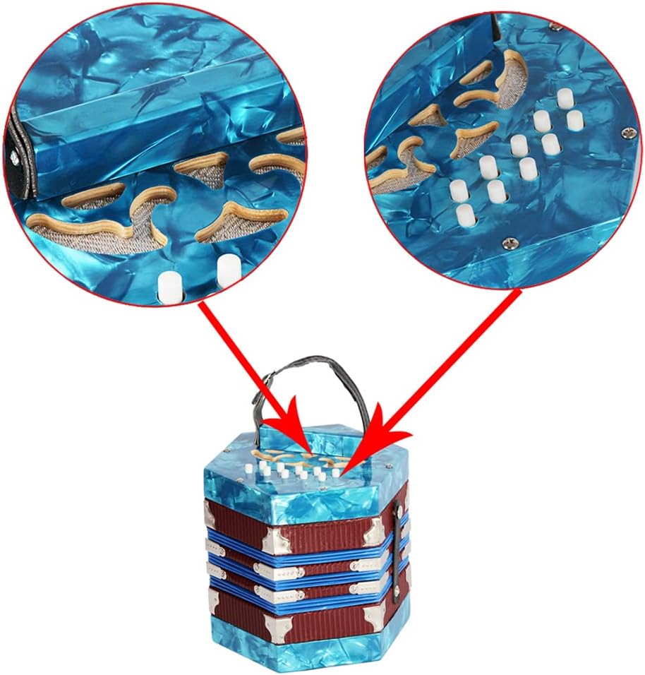 Concertina Accordion 20-Button 40-Reed Anglo Style Accordion Music Instrument With Carrying Bag Leather Hand Strap Blue