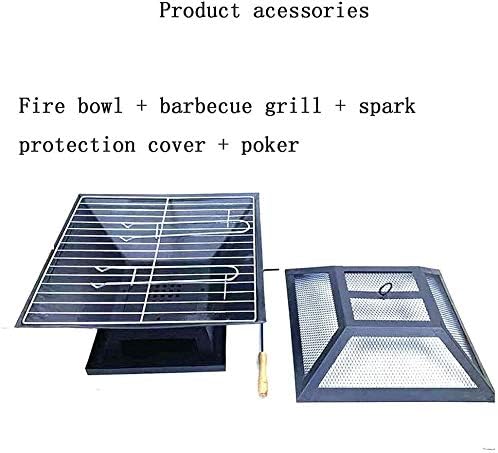 Fire Pits Outdoor Wood Burning Outdoor BBQ Grill Brazier Square Shape Firepit Wood Burning Portable Camping BBQ Grill Fire Bowl with Cover BBQ Cooking for Outside Camping Backyar