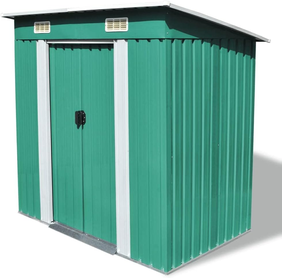 Garden Storage Shed with Vents, Metal Steel Garden Shed Double Sliding Doors Outdoor Cabin Wood Storage Shed House Patio Lawn Care Equipment Tool Supplies 74.8