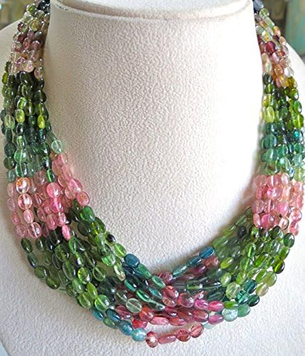 12 Line Multi TOURMALINE LONG BEADS Necklace 16 INCH 6 MM