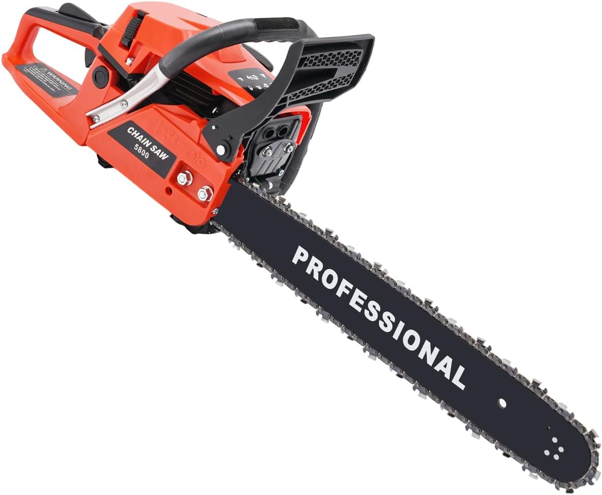 58CC 2-Cycle Gas Chainsaw, 3.6HP Handheld Cordless Petrol Gasoline Chain Saw Single Cylinder Air-Cooled Chainsaw Gas-Powered with 0.15Gal Tank for Wood Cutting Tree Trimming