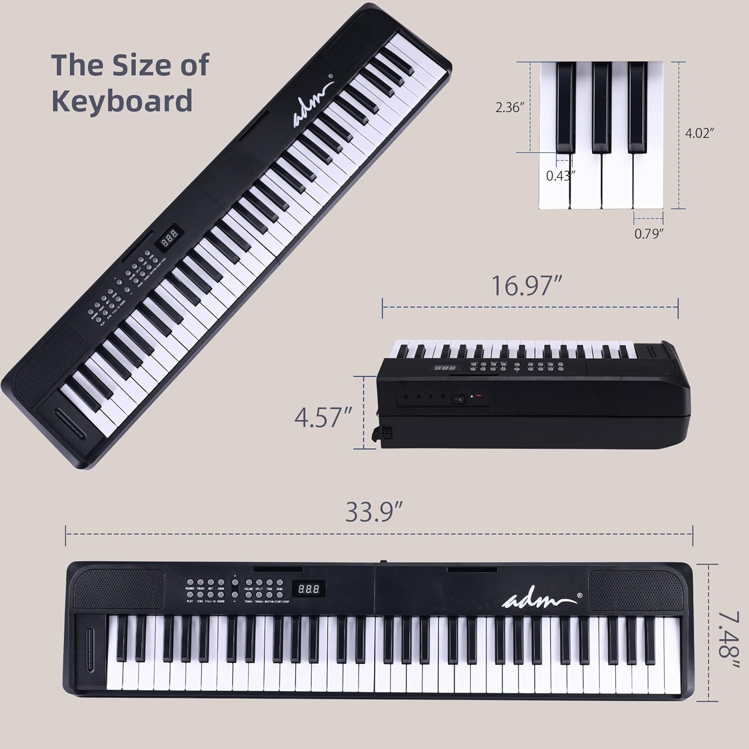 ADM 61 Key Folding Electric Piano Keyboard, Foldable Electronic Keyboard, Wireless 128 Tones, 128 Rhythms Includes Pedal, Gig Bag, Headphones for Beginners, Students, Teenagers, Adults, Black