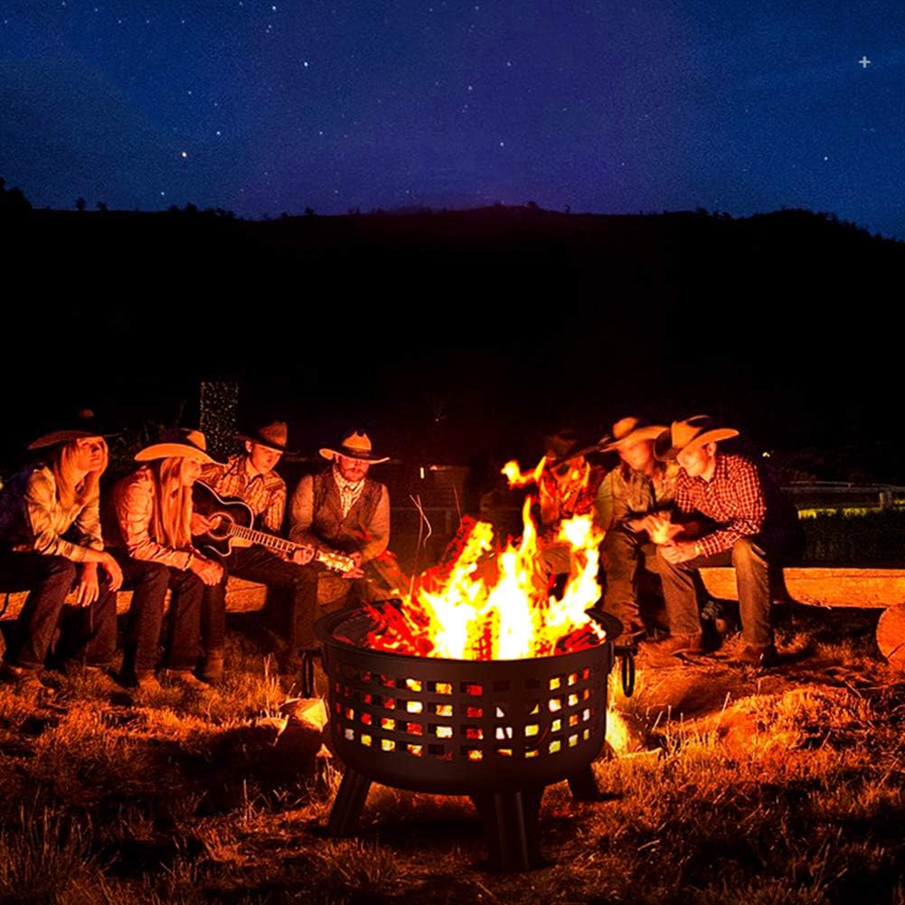 Wood Burning Steel Grill Firepit Bowl,with Handle Easy to Move,Outdoor Heater in Winter