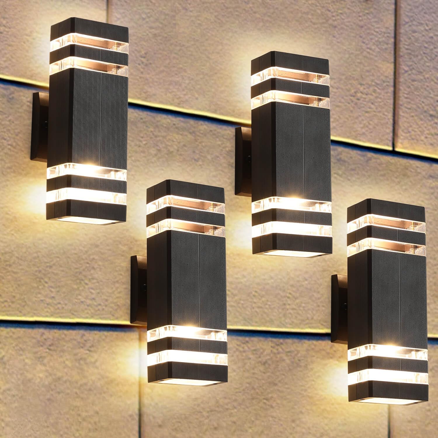 4 Pack Up and Down Lights Outdoor Light Fixture,14W IP65 3000K 1100LM Warm White Outside Door Lights, Wall Light Fixtures for Porch Patio Garage,Modern Outdoor Lights