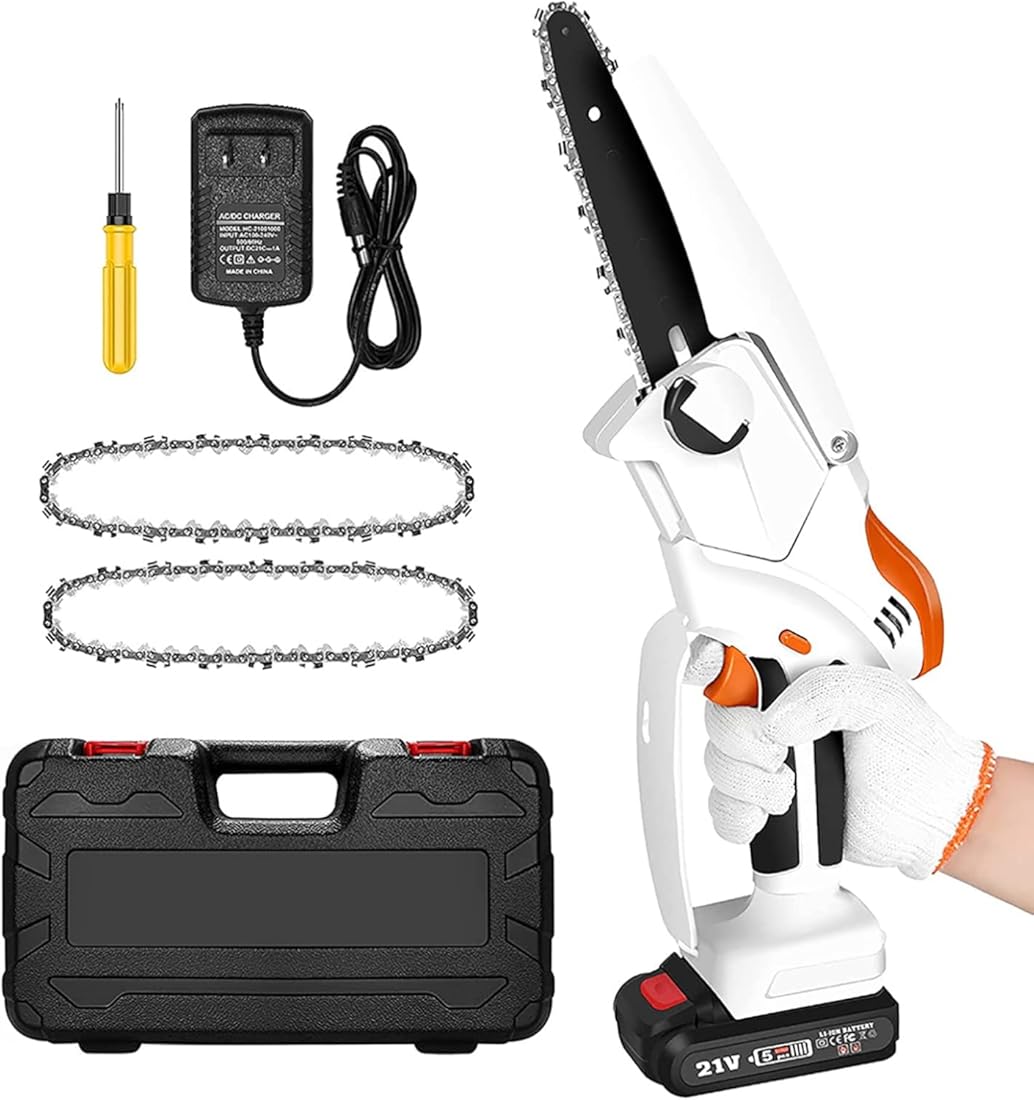 Mini Cordless Chainsaw Electric, 6 inch Pruning Saw Portable Pruning Shears Saw with Extral Backup Rechargeable Battery Powered Tree Branch Pruner Wood Cutting Garden Tool (Color : 6inch)