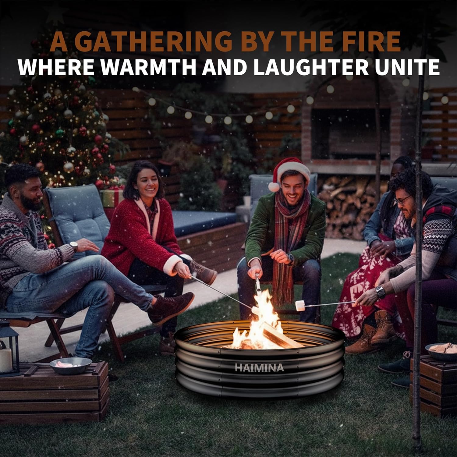 48 Inch Fire Pit Ring,Large Fire Pit Ring for Outside Wood Burning, Fire Pits Rings with High-Temperature Coating for Backyard, Bonfire, Camping, Beach(4x4 FT)