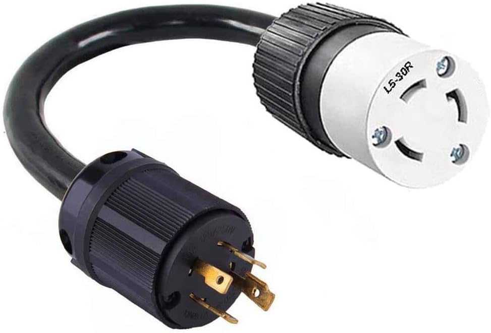 L14-30P Generator 4-Pin Male Plug To L5-30R 3-Prong Female Socket Receptacle Outlet Electric Power Cord Cable Twist Lock Adapter/Converter NEMA FX125V779