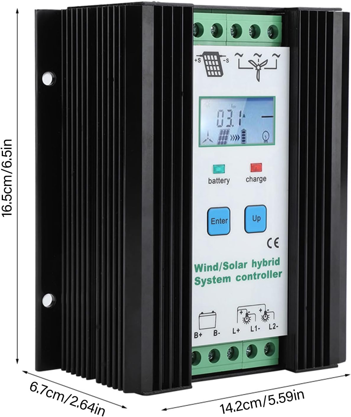 Wind Solar Hybrid Controller, Digital Intelligent Boost Charging Regulator, 12V/24V PWM Charge Controller with LCD Display, for Wind Turbine and Solar Panel System, Alloy Housing w