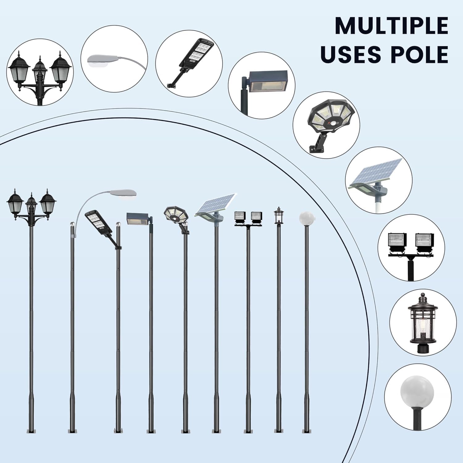 20ft Tall Street Light Pole, Street Lamp Post for Outdoor Lights with Base, Solar Street Light Pole Accessory for Backyard, Street, Patio,Park,Parking Lots, Exterior House (20f t)