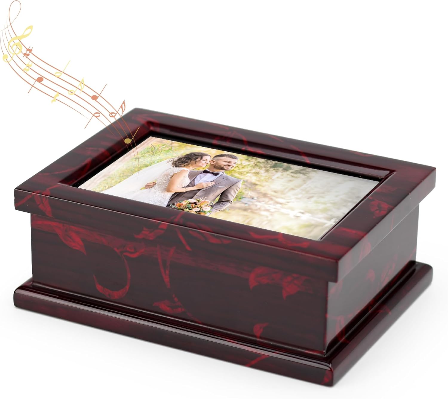 Modern 4 x 6 Photo Frame Musical Jewelry Box with Floral Motifs-Many Songs to Choose-Deck The Halls