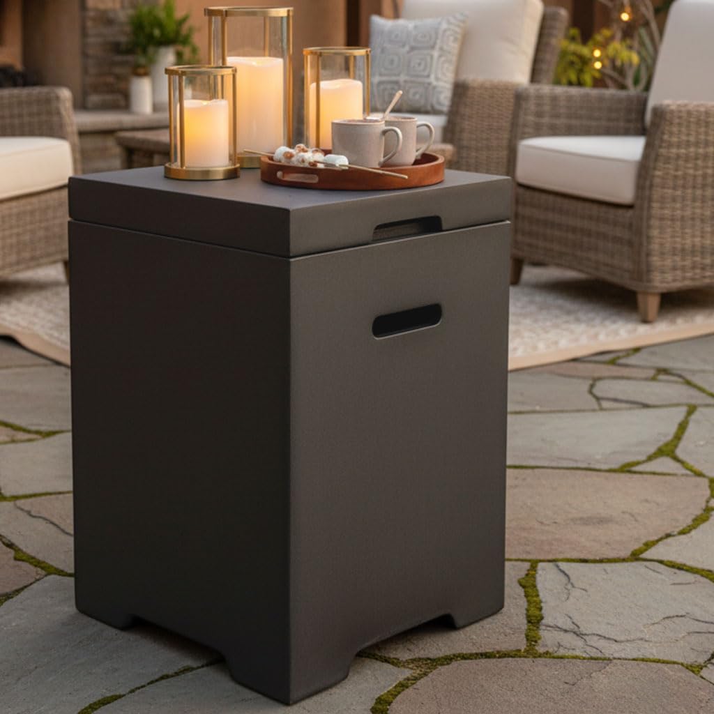 Propane Tank Cover Table, 20 LB Propane Tank Storage Hideaway Side Table with Removable Lid, Magnesium Oxide Outdoor Gas Tank Holder with Handles for Fire Pits & Griddles