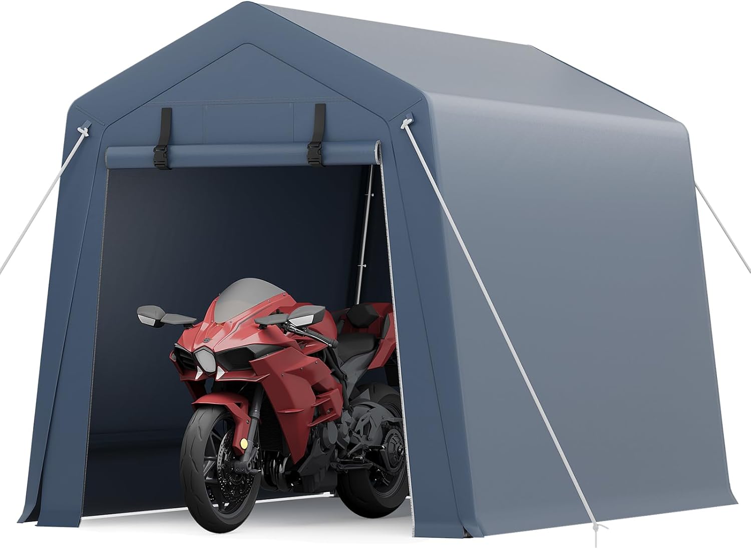 6x8 ft Outdoor Storage Shed, Portable Carport with Roll-up Ventilated Zipper Door and Windows, Heavy Duty Waterproof Tarp, Storage Sheds for Motorcycle, Bike, Firewood, Garden Tools
