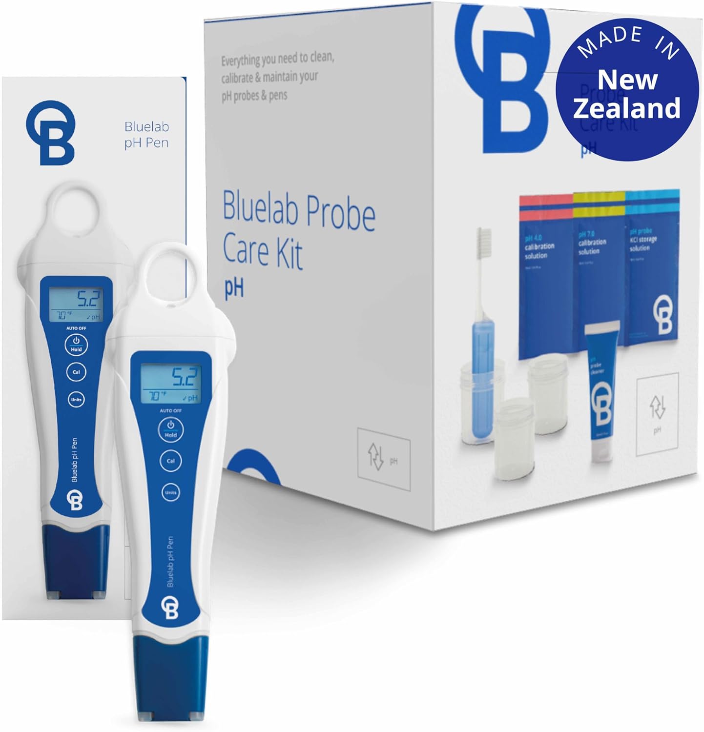 Bluelab pH Pen Meter and Probe Care Kit pH with Calibration Supplies, Storage Solution & Brush, Reliable Digital Tester for pH, Temperature in Growing Solutions, Optimal Plant Health and Yield