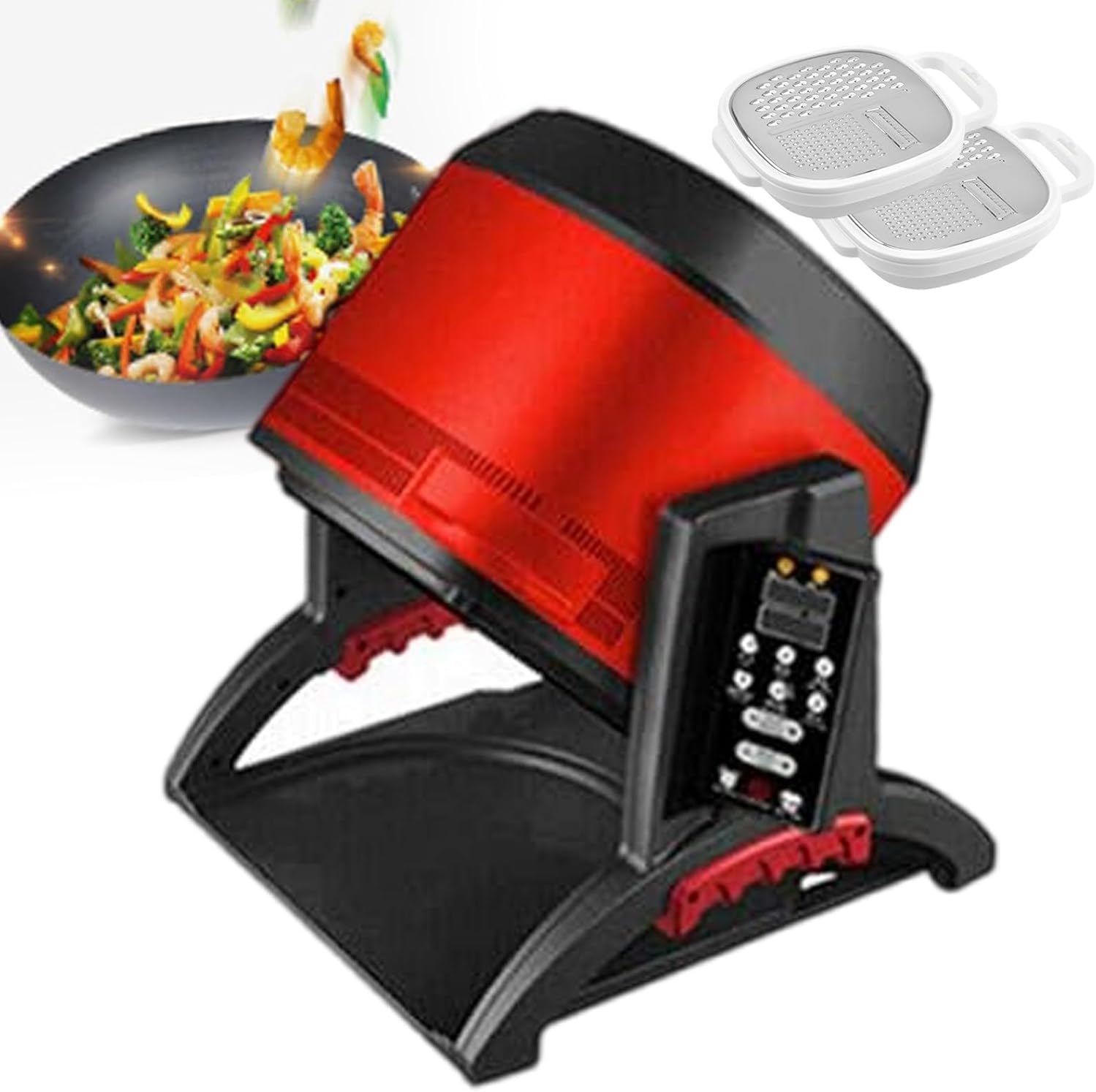 Automatic Food Processor 360° Rotatable Stir Fry Robot, Cooking Machine 2200W Food Steamer w/2 Grater, 7 Levels Fire Power Appointment, 150° Tilt Drum Design - Aluminum Alloy Frame