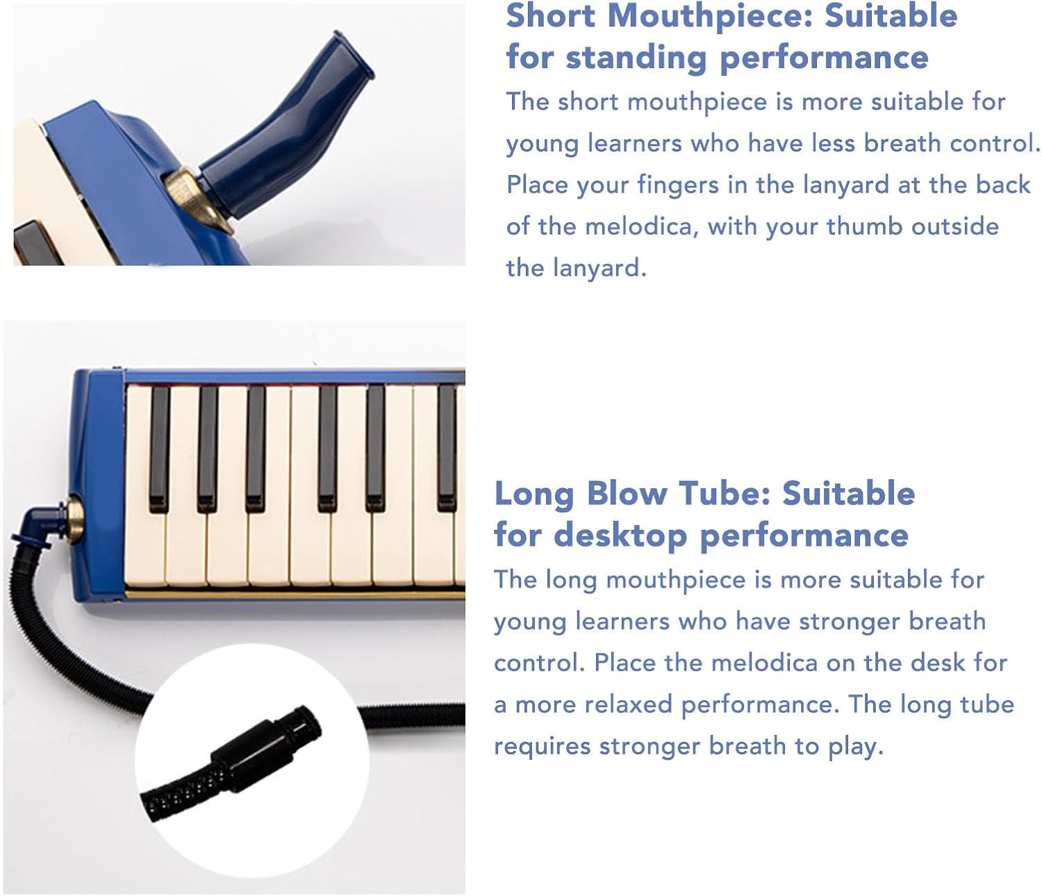 37 Key Melodica Instrument Piano, Air Keyboard with 2 Mouthpieces, Double Soft Tubes, Carrying, ABS Material for Beginners, Music Classrooms and Live Performances