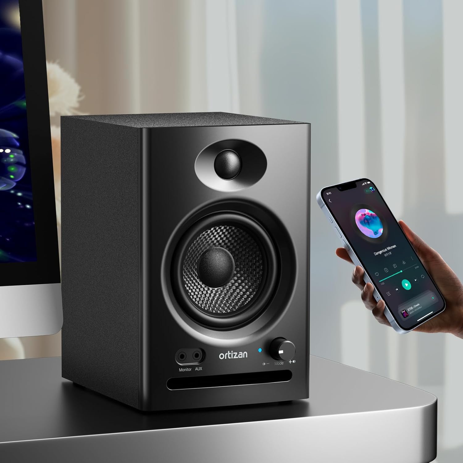 Ortizan C7 Dual-Mode 2.0 Studio Monitors, Active Monitor Speakers for Near Field Music Production, Bluetooth 5.3 Wireless Computer PC Monitor Gaming Bookshelf Speakers(Pair, Black)