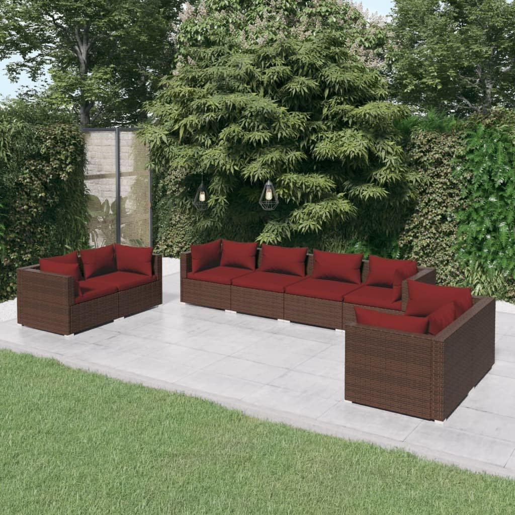 Garden Lounge Set Brown PE Rattan, Powder-Coated Steel Frame, Modular Outdoor Patio Furniture Set for 8 People, Balcony, Terrace
