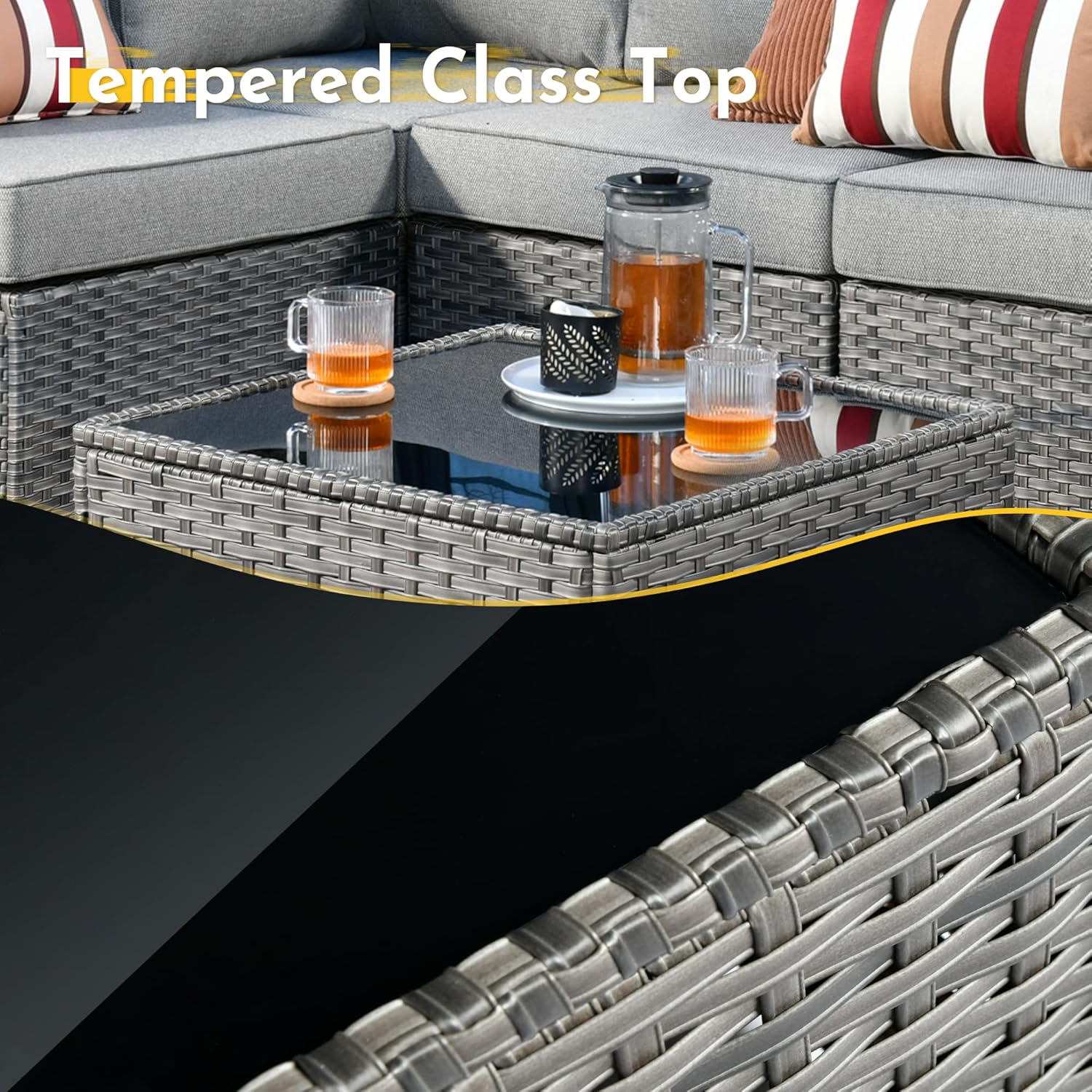 Weaxty 11 Piece Patio Furniture Set with Fire Pit Table, Outdoor Sectional Couch Swivel Rocker Patio Chairs with Coffee Table Wicker Conversation Sets for Balcony Backyard, Dark Gray