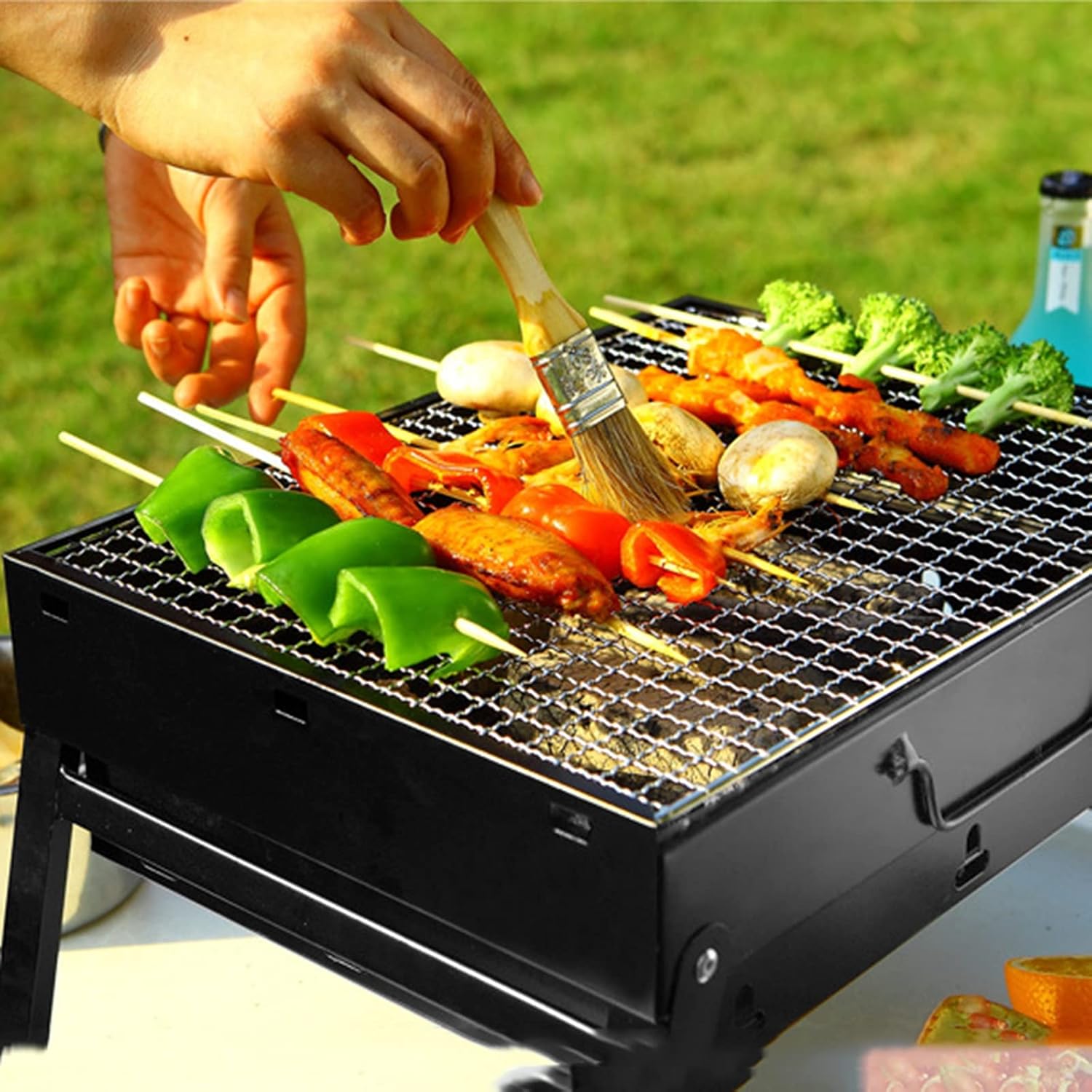 Fire Pit with BBQ Grill Shelf Folding Outdoor Garden Patio Heater Grill Wood Burning Log Burner with Poker, Grill, Grate,16.9''x11.41''x9.05''