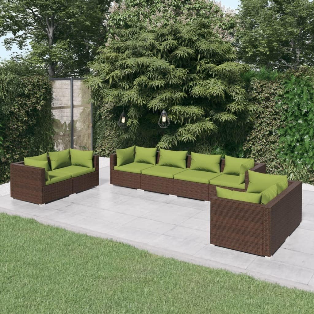 Patio Set 8 Piece Patio Lounge Set with Cushions Poly Rattan Brown