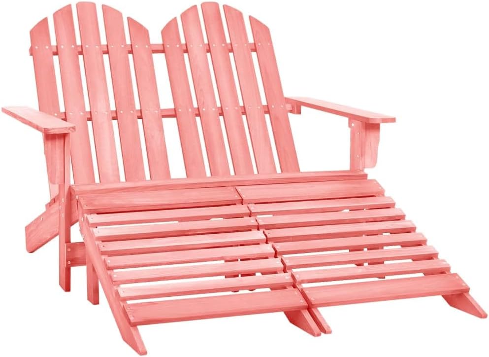 Patio Chair 2-Seater Patio Adirondack Chair&Ottoman Fir Wood Pink