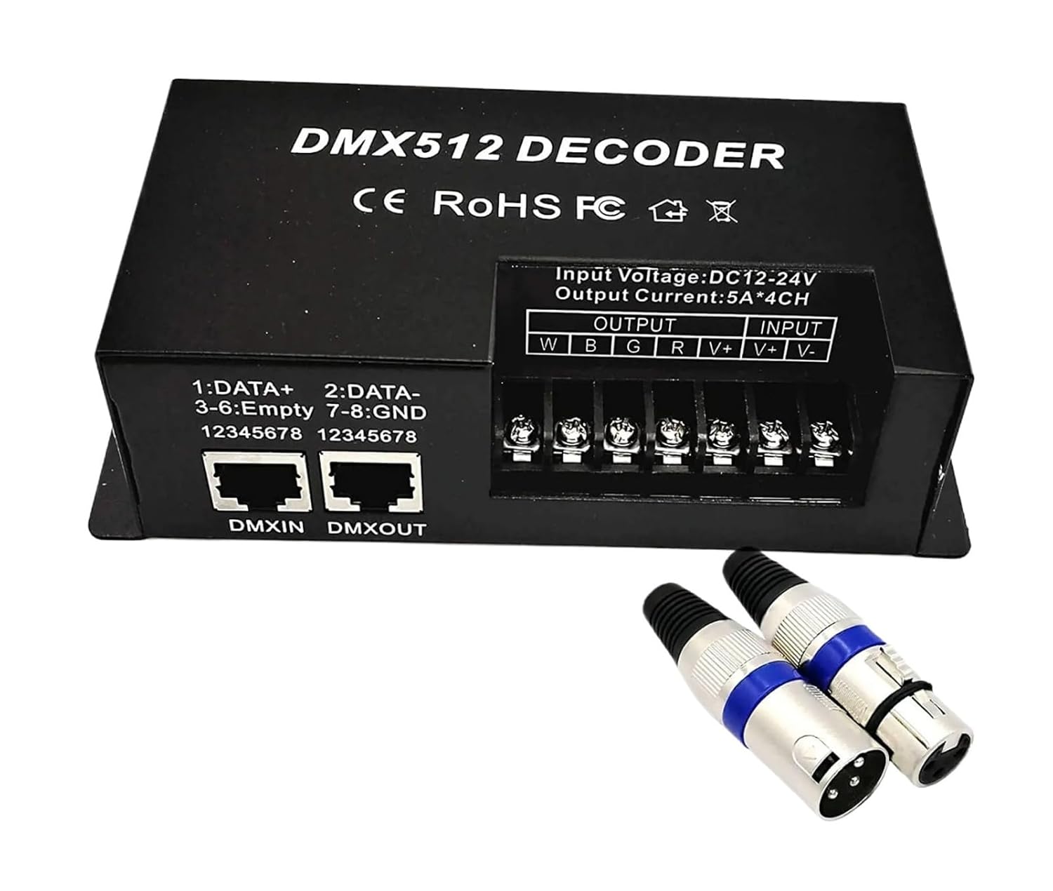 4-Channel and 3-Channel RGBW decoder with RJ45 and XLR Plugs and DMX512 dimming Driver 20A(4CH decoder)