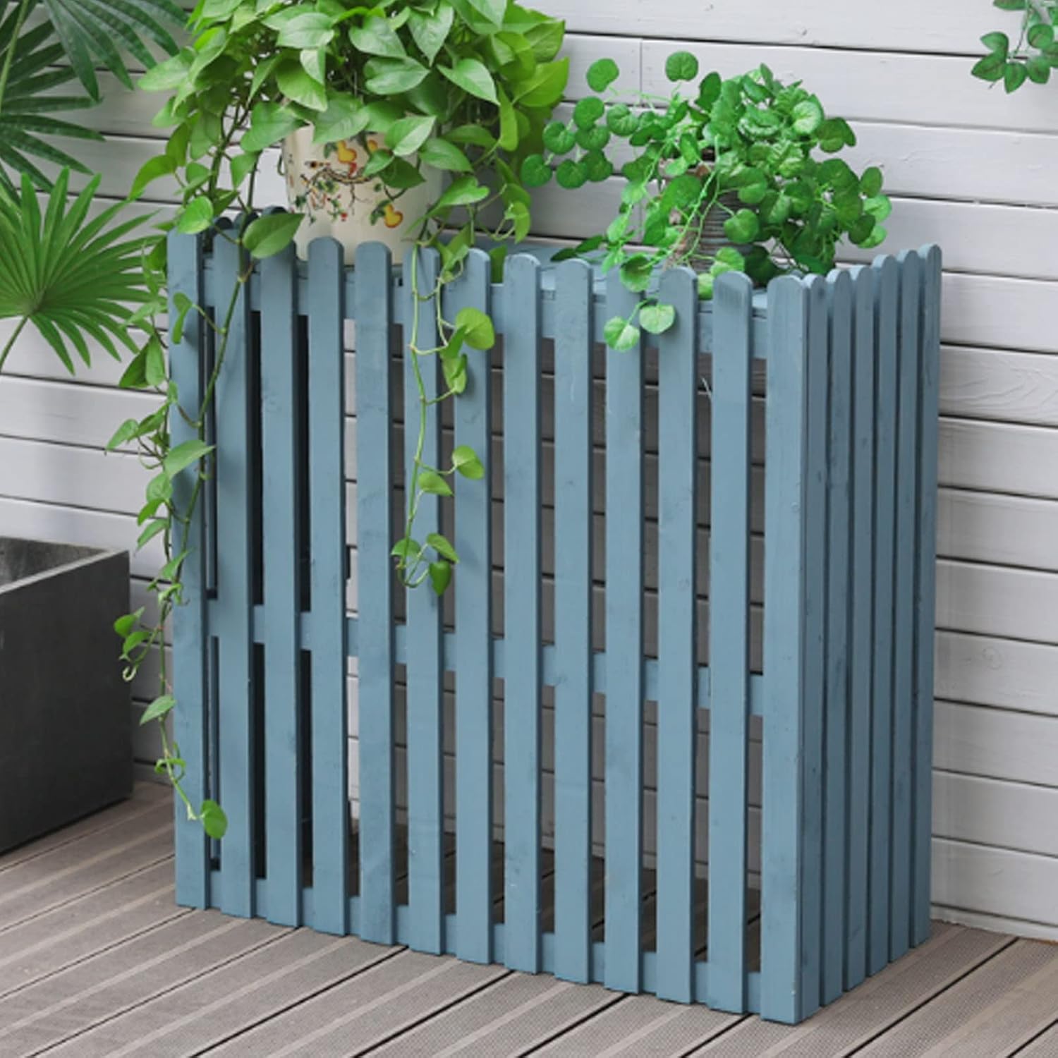 Cover for Outdoor Wooden Air Conditioner Cover - Decorative & Protective Noise Reduction, Shelf Plant Stand & Garden Pear Color