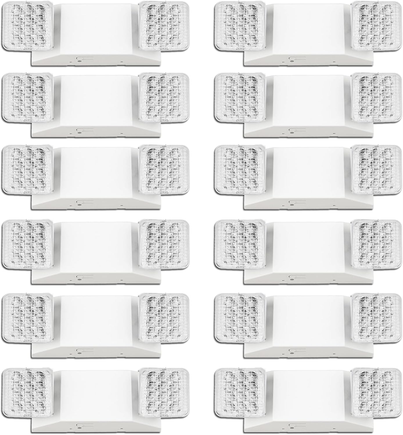 LED Emergency Lights 12 Pack with Battery Backup - 2 Head Emergency Lighting for Home & Business, AC120-277V, White