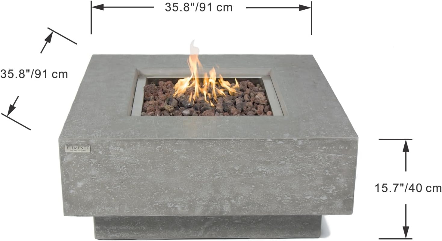 Elementi Outdoor Fire Table, Propane Gas Fire Pit, Backyard Garden Fire Pit Table, Concrete Patio Fireplaces - Manhattan Firepit, Square