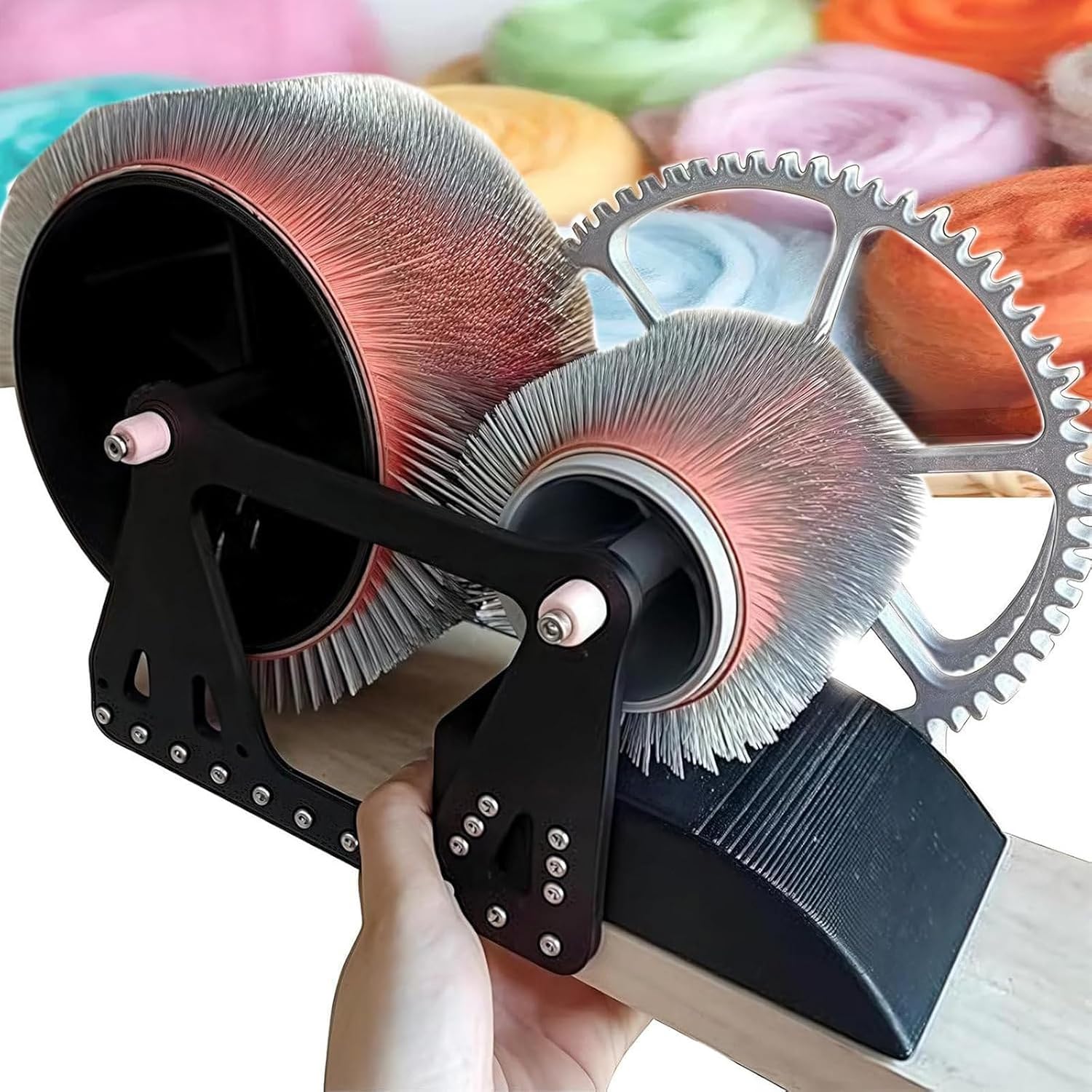 Wool Fiber Drum Carding Machine, Manual Wool Combing Machine, Sheep Fleece Drum Carder, Fast Color Mixing, Combing, Spinning, for DIY Craft Make Felt Animals