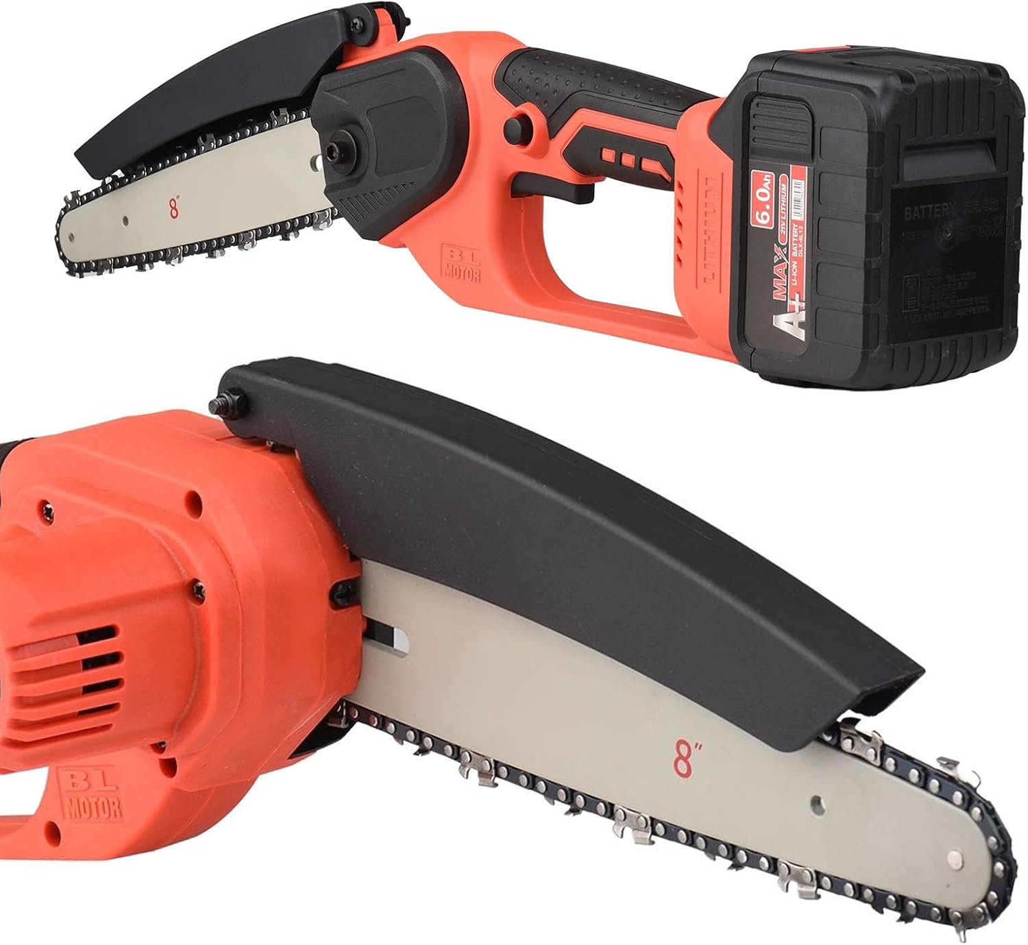 21V Brushless Mini Cordless Chainsaw 8-inch Electric Chain Saw Handheld Pruning Saw 6.0Ah Reable Battery Fast Powered Tree Branch Pruner Pruning Shears Garden for Tree Trimming