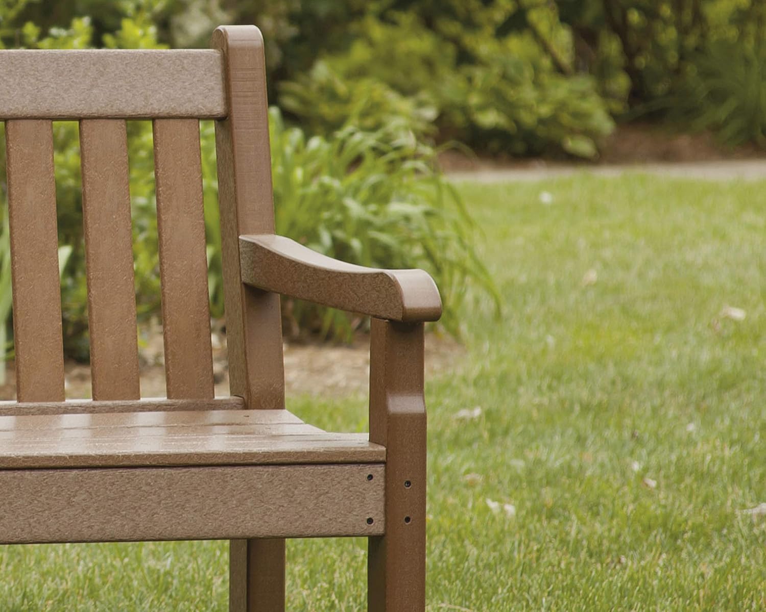 POLYWOOD Rockford 72-Inch Teak Outdoor Bench - Heavy Duty 3 Person Garden Seating with Wood Slats, Ideal for Fire Pit, Porch, or Dock