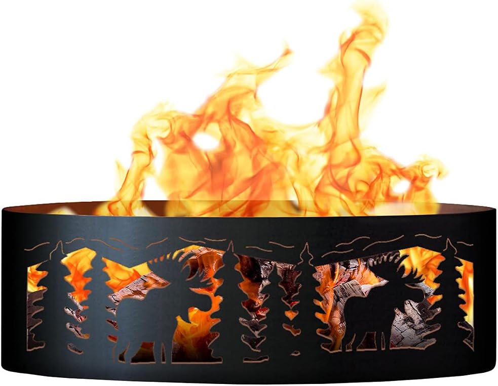 PD Metals MFR00448 Moose Unpainted 12 in. Tall 48 in. Diameter Outdoor Fire Ring - 48 x 48 x 12 in. - Rustic Black Color