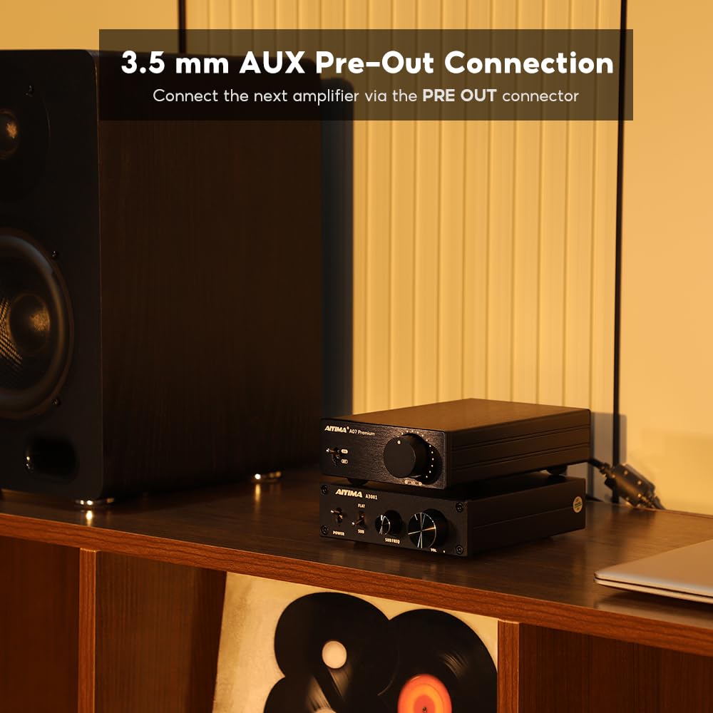 AIYIMA A07 Premium TPA3255 Power Amplifier 300Wx2 HiFi Class D Amp Mini 2 Channel Stereo Amplifier with Pre-Out for Desktop Bookshelf Speaker Home Audio System & DC32V 5A Power Adapter