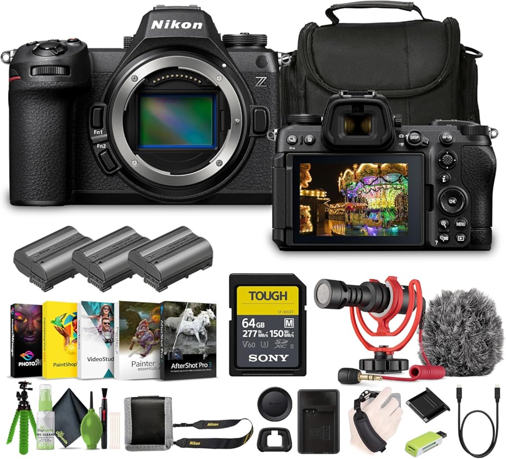 Nikon Z6 III FX-Format Mirrorless Camera + 2X EN-EL15C Battery + 64GB SF-M Tough Series Memory Card + 3 Piece Filter Kit + 12 Inch Flex Tripod + Photo Editing Software + Mic + More