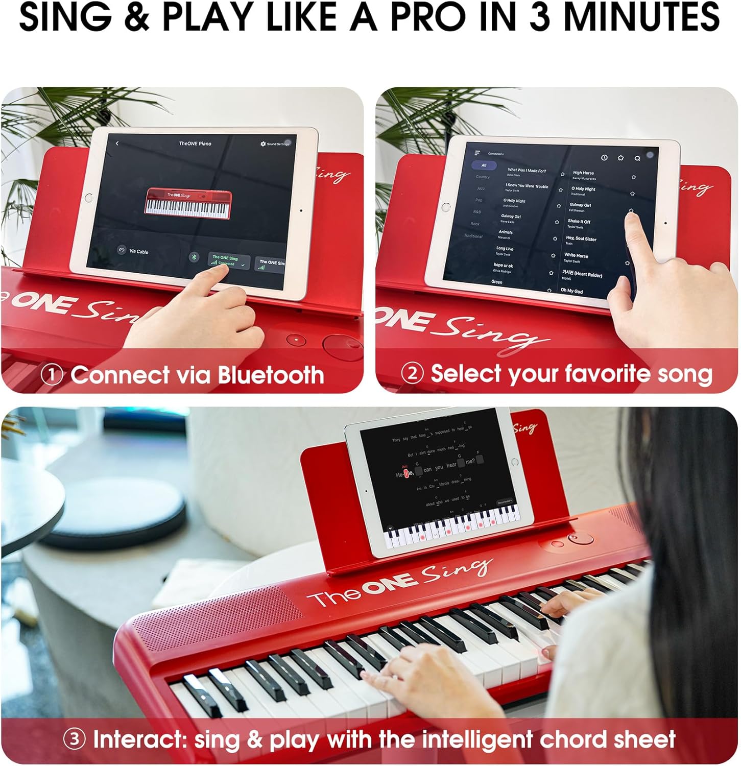 The ONE Keyboard Piano Sing, 61 Keys Piano Keyboard For Singing & Practice with Bluetooth, Record, Sheet Music Stand and Huge Library of Songs for Sing-Along, Piano For Music Lover & Beginner (White)