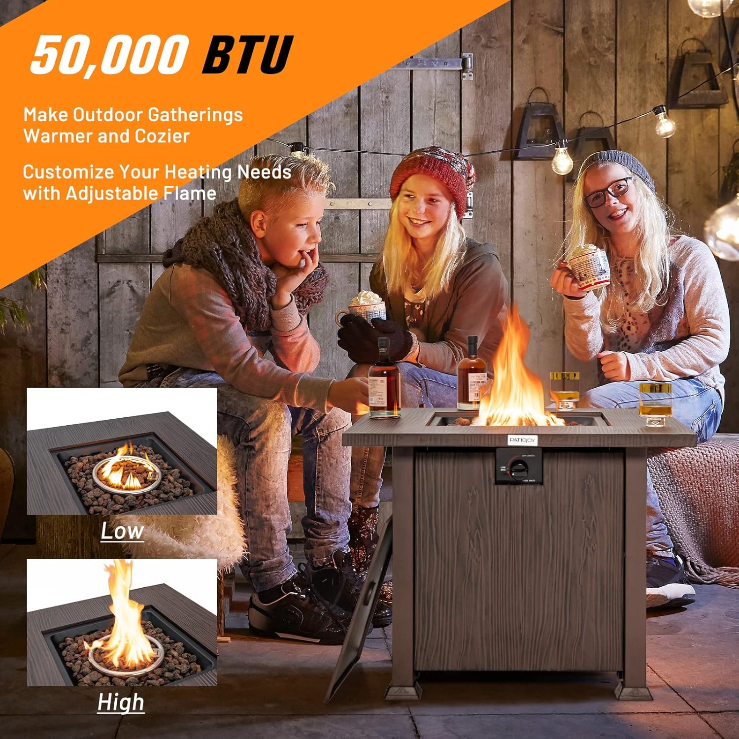 Tangkula 32 Inches Propane Fire Pit, Patiojoy 50,000 BTU Gas Fire Pit Table with Lid, Lava Rocks, Protective Cover, 2-in-1 Outdoor Fire Table with Adjustable Flame, Stainless Steel Burner (Brown)