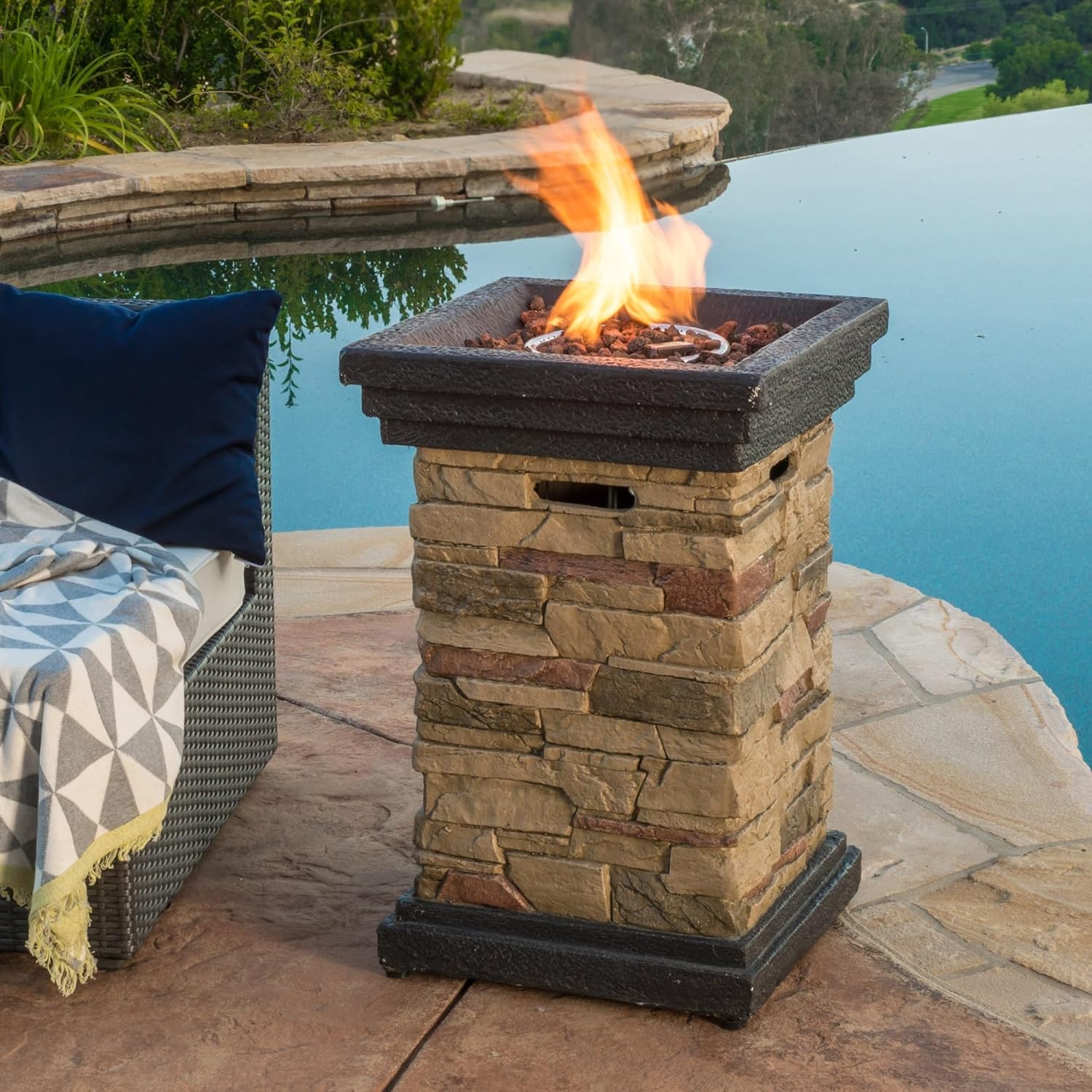 19.50'' Stone MGO Fire Column - Stylish Outdoor Fire Pit with Lava Rocks