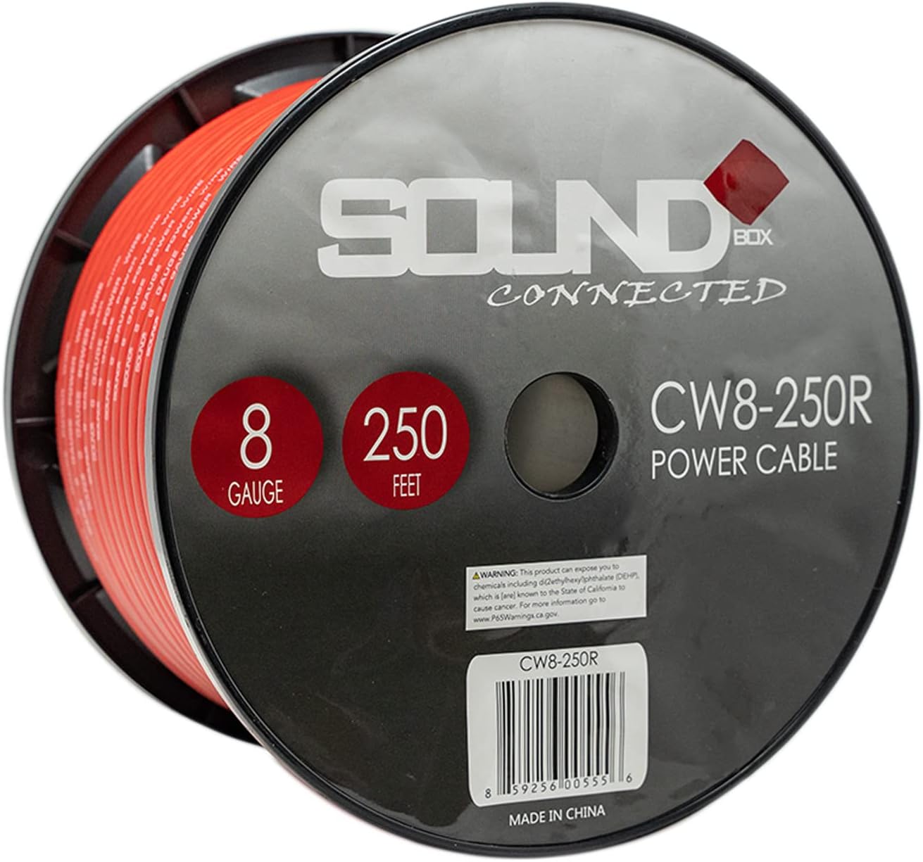 SoundBox Connected 8 Gauge 250' Wire ULTRAFLEX Amplifier Power/Ground Cable, RED